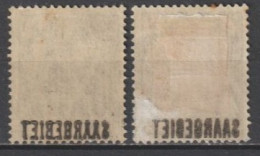 SAAR - 1920 - YVERT N° 40 + 49 ! VARIETE IMPRESSION RECTO VERSO ! * MH - - Nuovi