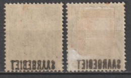 SAAR - 1920 - YVERT N° 40 + 49 ! VARIETE IMPRESSION RECTO VERSO ! * MH - - Unused Stamps