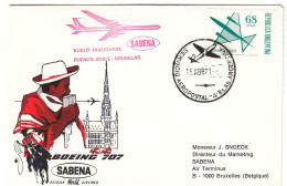 Argentine - Lettre De 1971 - Oblit Servicio Aeropostal Argentine - 1er Vol SABENA Buenos Airs Bruxelles - - Cartas & Documentos