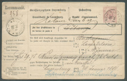 E.P. Enveloppe MANDAT D'ENCAISSEMENT Recommandé 30c. Lilas Obl. Sc LUXEMBOURG 29-I-1880  Pour 29.75 Frs à Pétange; Verso - Ganzsachen