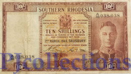 SOUTHERN RHODESIA 10 SHILLINGS 1944 PICK 9b F/VF GOOD SERIAL NUMBER A/30 038038 RARE - Rhodesia