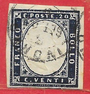 Sardaigne N°12 20c Bleu Foncé (LIVORNO 3 SET 6x) 1855-63 O - Sardinië