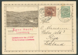 E.P. Carte Armoirie 35c. Ill. (ECHTERNACH) + Tp 50c. Josephine-Charlotte Obl. Dc LUXEMBOURG VILLE 18.10.1928 Vers Riga ( - Entiers Postaux