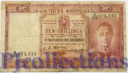 SOUTHERN RHODESIA 10 SHILLINGS 1951 PICK 9f VG/F RARE - Rhodesia