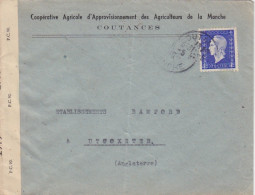 Lettre Obl. Coutances Le 31/5/45 Sur 4f Dulac N° 695 Pour L'Angleterre (tarif Du 1/2/42) + Censure Anglaise - 1944-45 Marianne (Dulac)