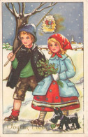 ENFANTS - Joyeux Noël - Deux Enfants Et Leur Chien Marchant Dans La Neige - Carte Postale Ancienne - Sonstige & Ohne Zuordnung