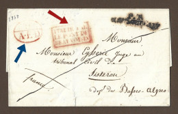 !!! MARQUE D'ENTRÉE ITALIE PAR LE PONT DE BEAUVOISIN, POUR LA FRANCE, DE 1838 - Entry Postmarks