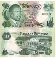 BOTSWANA  10  Pula  P9a  "Low Serial 000167"    President Sir Ketumile  Masire +  Parliament Building Back - Botswana