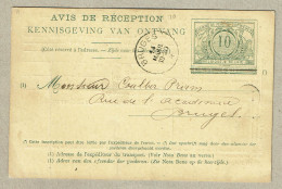 Avis De Réception Des Chemins De Fer 1897 10 Ct  Mars 1908 Vert Sur Jaune De Tournai Vers Bruges  Pli! - Documentos & Fragmentos