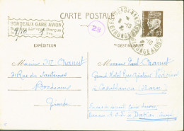 Guerre 40 Entier Pétain 80c Cachet Bordeaux Gare Avion Surtaxe Aérienne Perçue Le 9 10 1fr Pour Maroc Ou Sénégal - Guerra De 1939-45