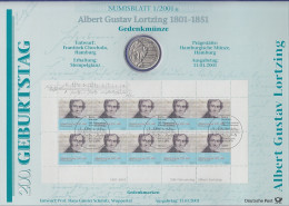 Bundesrepublik Numisblatt 1/2001 Albert Gustav Lortzing Mit 10-DM-Silbermünze - Colecciones