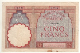 MOROCCO  5 Francs  P23Ab  Dated  14-11-41 - Marruecos