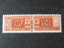 ITALIA Repubblica Pacchi -1955- "Corno Cifra" £. 150 Varietà Filigrana MNH** (descrizione) - Postpaketten