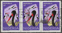 NIGERIA 1965 Saddle-bill Stork - 6d. - Multicoloured FU STRIP OF 3 - Nigeria (1961-...)