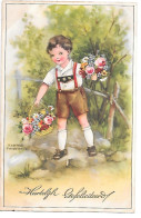 Illustrator - Hannes Petersen - Boy, Junge, Garçon, Ragazzo, Trachten, Lederhose, Costume, Flowers, Fleurs, Blumen - Petersen, Hannes