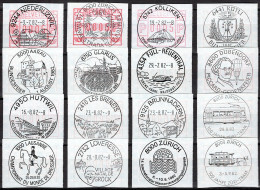 Schweiz Suisse Diverse FRAMA ATM Etiquettes Label Mit 16 Verschiedenen Sonder-Stempel Avec 16 Cachets With 16 Postmarks - Frankiermaschinen (FraMA)