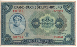 LUXEMBOURG 100 Francs   P47a  1944  (Grand Duchess Charlotte +  Allegorical Woman, Adolphe Bridge, Luxembourg  On Back) - Luxembourg