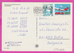 293605 / Switzerland - Ostschweiz PC 1987 USED Flamme "Open Air Festival St. Gallen" 25+90 C Train Airplane Post Office - Storia Postale