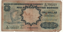 MALAYA & British BORNEO    1 Dollar     P8A  Dated  1st March 1959  ( Thomas De La Rue    Sailing Boat ) - Maleisië