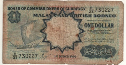 MALAYA & British BORNEO    1 Dollar     P8A  Dated  1st March 1959  ( Thomas De La Rue    Sailing Boat ) - Malaysie