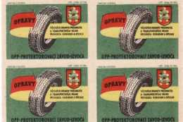 Slovakia - 4 Matchbox Labels - Retreading Plant Levoča - Tire Repairs - Boites D'allumettes - Etiquettes