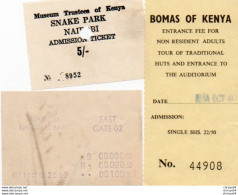 911Ms   Kenya Lot De 3 Tickets D'entrée Auditorium, Snake Park, National Park - Kenya