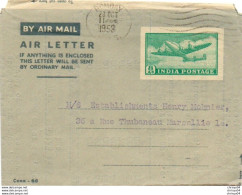 910Or  Courrier Lettre Inde India Postage Air Letter 1953 Pour Marseille Thubaneau - Storia Postale