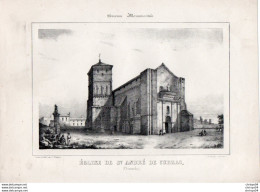 99Mq  Litho Lithographie Grande Gravure De Philippe 33 Cubzac église Saint André - Cubzac-les-Ponts