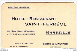 CARTE PUBLICITAIRE HOTEL RESTAURANT SAINT FERREOL ET CHARTREUX MARSEILLE - Alcolici