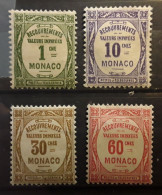 MONACO TAXE 1924 - 1925, Serie Complète Recouvrements Yvert 13 / 16 Neufs * MH TB - Postage Due