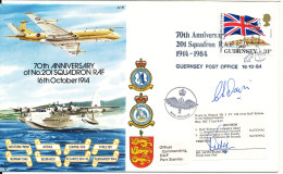 Guernsey Special Cover 70th Anniversary Of No. 201 Squadron RAF 16-10-1914 Guernsey 16-10-1984 With Cachet - Guernesey