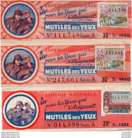 V11 96Hs   Billet De Loterie Lot De 3 Mutilés Des Yeux 1950 Et 53 - Biglietti Della Lotteria