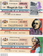 V11 96Hs   Billet De Loterie Lot De 3 Desmoulins, Talleyrand, Rouget De Lisle Bicentenaire Révolution 1989 - Biglietti Della Lotteria