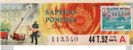 V11 96Hs   Billet De Loterie Sapeurs Pompiers Servir 44eme Tirage 1952 - Biglietti Della Lotteria