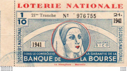 V11 96Hs   Billet De Loterie Banque De La Bourse 21eme Tranche De 1941 - Biglietti Della Lotteria