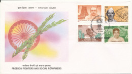 India FDC Mumbai 9-12-1999 Freedom Fighters And Social Reformers Complete Set Of 4 With Cachet - FDC