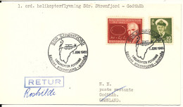 Greenland First HELICOPTER FLIGHT SDR. STROMFJORD - GODTHAB 1-6-1965 With A Danish And A Greenland Stamp - Sonstige & Ohne Zuordnung