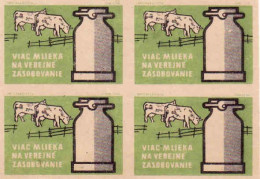 Slovakia - 4 Matchbox Labels - Cow, Milk Production - Boites D'allumettes - Etiquettes