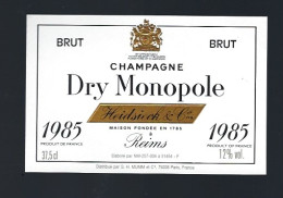 Etiquette Champagne Brut Millesime 1985 Dry Monopole  Heidsieck & Cie Reims Marne 51 Distribué Par Gh Mumm & Cie - Champagne