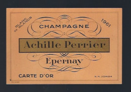 Etiquette Champagne Carte D'or Blanc De Blancs   Millesime 1961 Achille Perrier Epernay Marne 51 - Champagne