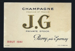 Etiquette Champagne Private Stock  Milléssime 1941  J.G Pierry Prés   Epernay  Marne 51 - Champagne