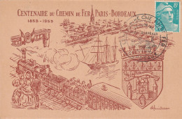 CENTENAIRE DU CHEMIN DE FER PARIS BORDEAUX 1853 - 1953 - Otros & Sin Clasificación