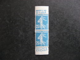 A). TB Paire Verticale De Carnet Du N° 140f, Neuve X. Avec PUB Sup. " EVIAN " + PUB Inférieure " EVIAN". - Unused Stamps