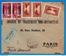 LETTRE PAR AVION DE 1932 - GRAND LIBAN - BEYROUTH (SYRIE) POUR PARIS - SOCIETE DU TRAITEMENT DES QUINQUINAS - Covers & Documents