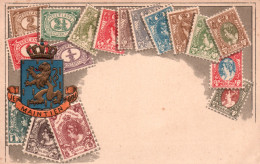 Représentation De Timbres: Stamps Nederland Et Armoiries: Je Maintiendrai - Carte Gaufrée Dos Simple - Stamps (pictures)