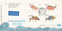 Hong Kong Cover Sent To Germany DDR 11-8-1983 Complete Set Of FISH (on FDC 1981 Cover) - Briefe U. Dokumente