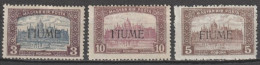 FIUME - 1919 - YVERT N°19/21 * MH - COTE = 475 EUR - Fiume