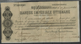 1865 Seconde De Change De 1500Fr De La BANQUE IMPERIALE OTTOMANE Daté De Constantinople Le 31/1/1865. Voir Description - Turquie