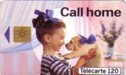 Telefonkarte Frankreich, Call Home, Kind Mit Hundewelpen, 120 - Ohne Zuordnung