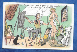 CPSM Illustrateur Bonotte - Humour Peintre Et Son Modèle Femme Nue - 9/14 Cm Non écrite Chat Noir Photochrom 771 - Bonnotte